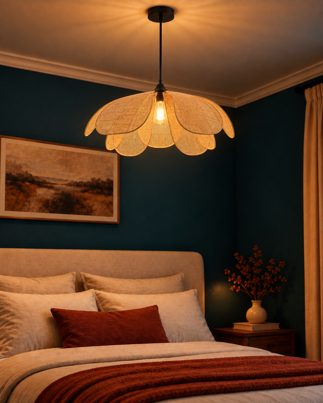 Suspension Luminaire Pétales Effet Rotin 30 cm