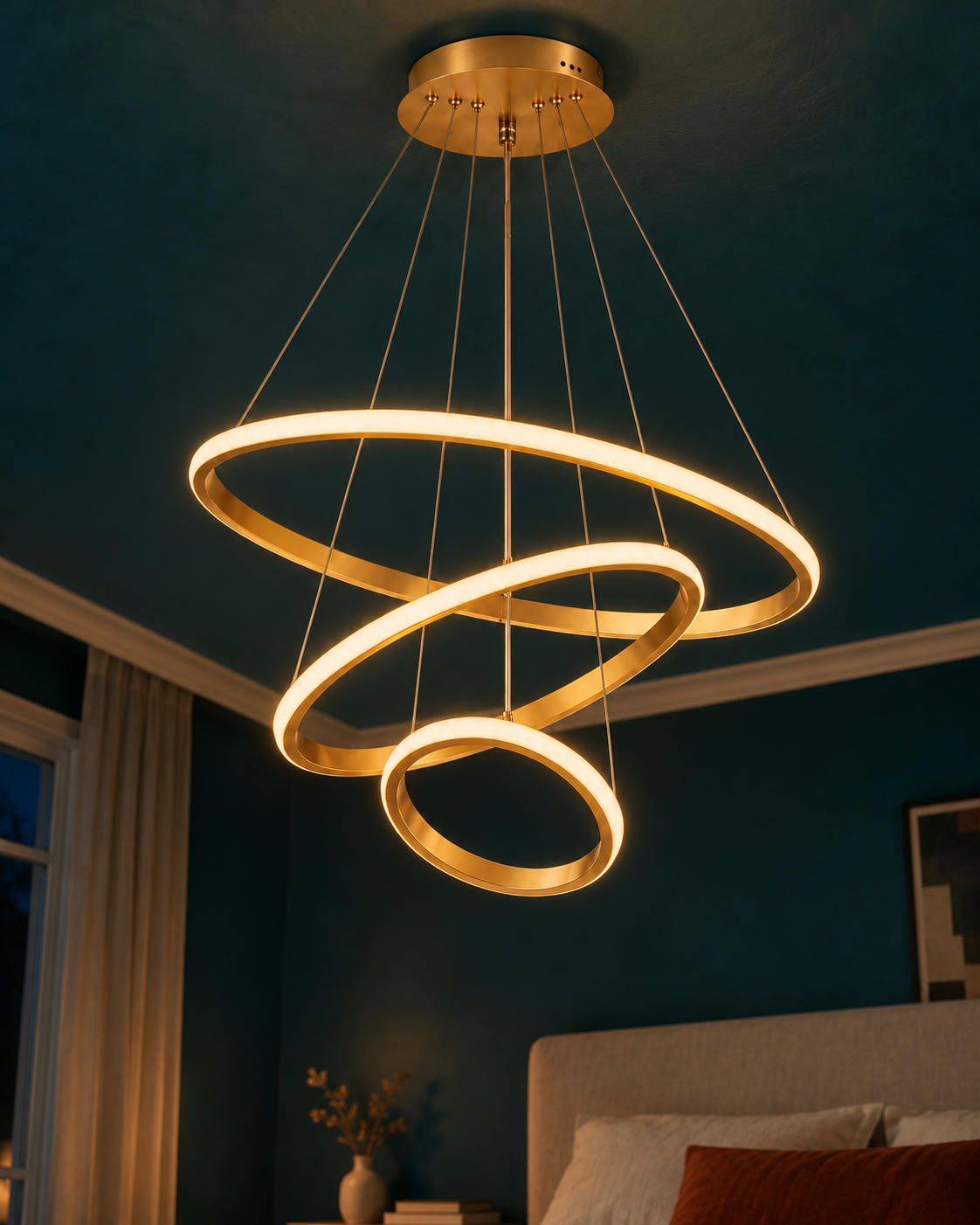 Suspension Luminaire LED 3 Anneaux Dorés
