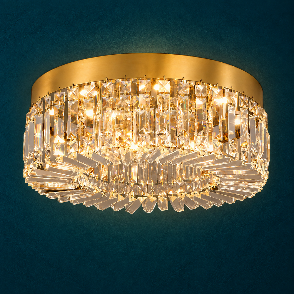 Plafonnier LED Style Cristal et Doré