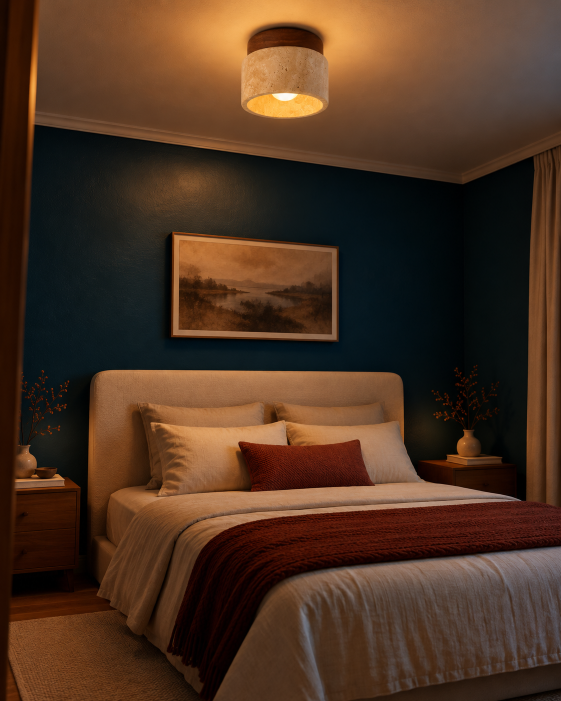 Plafonnier LED Bois et Style Travertin
