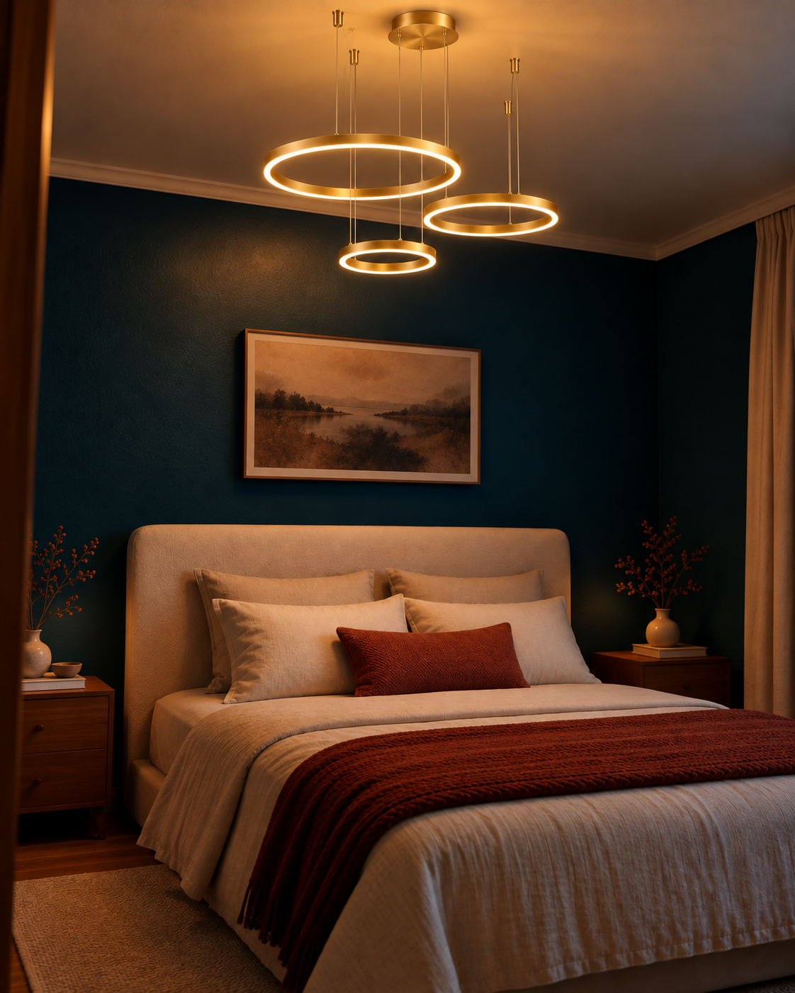 Lustre LED Suspension 3 Anneaux Dorés