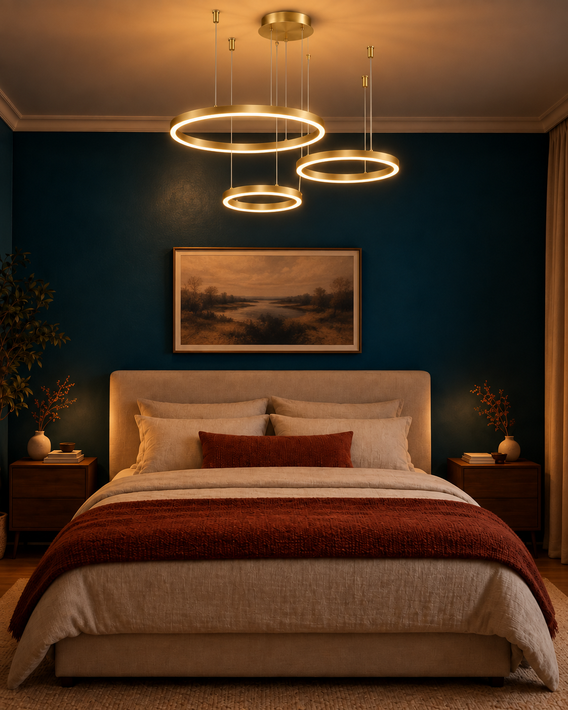 Lustre LED Suspension 3 Anneaux Dorés