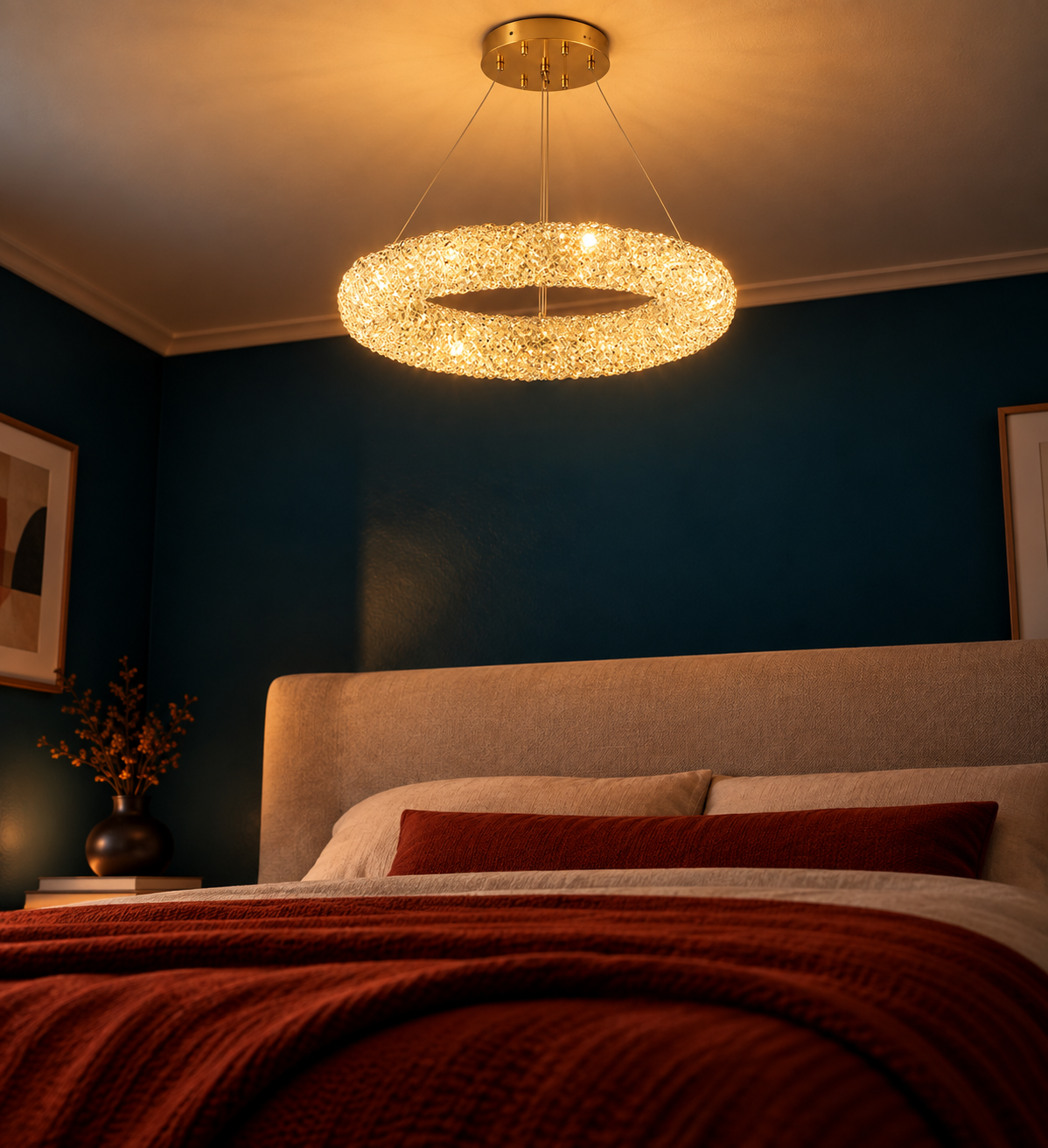 Suspension Luminaire Anneau Style Cristal Doré