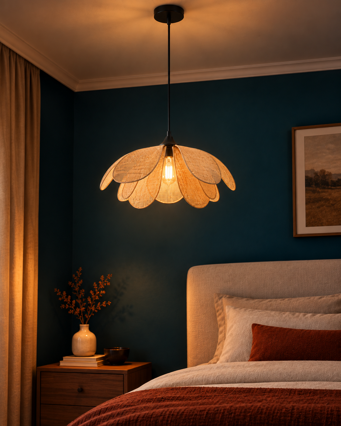 Suspension Luminaire Pétales Effet Rotin 30 cm