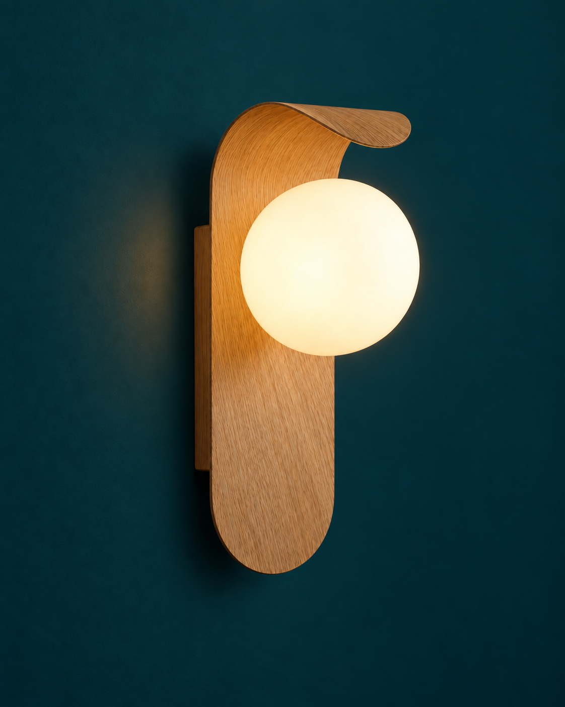 Applique Murale Globe Opale et Platine Effet Noyer