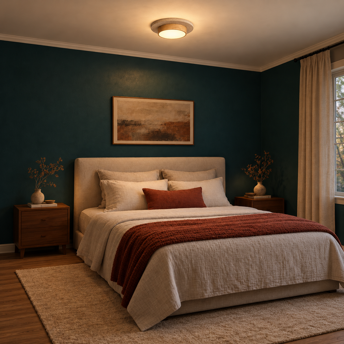 Plafonnier LED Style Travertin et Bois