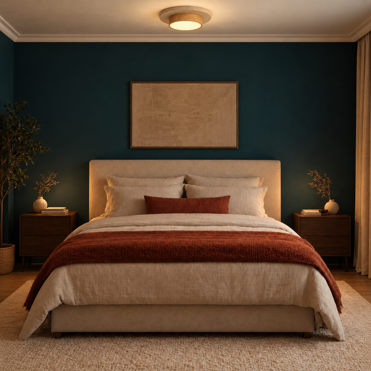Plafonnier LED Style Travertin et Bois