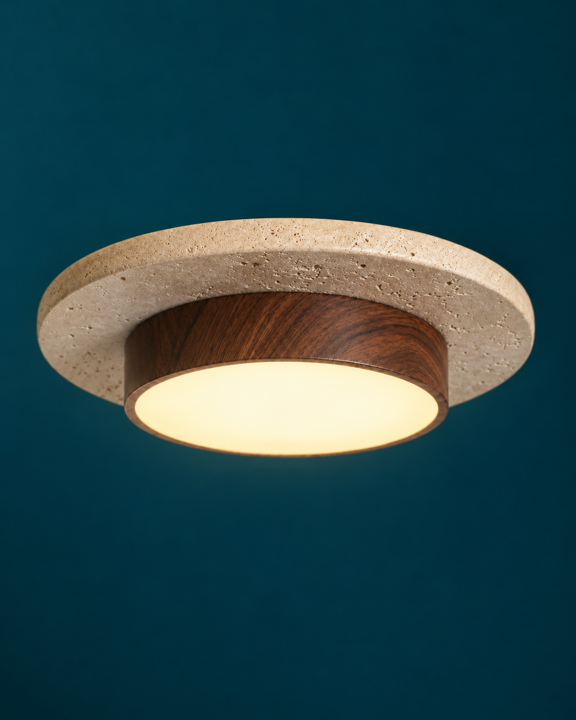 Plafonnier LED Style Travertin et Bois