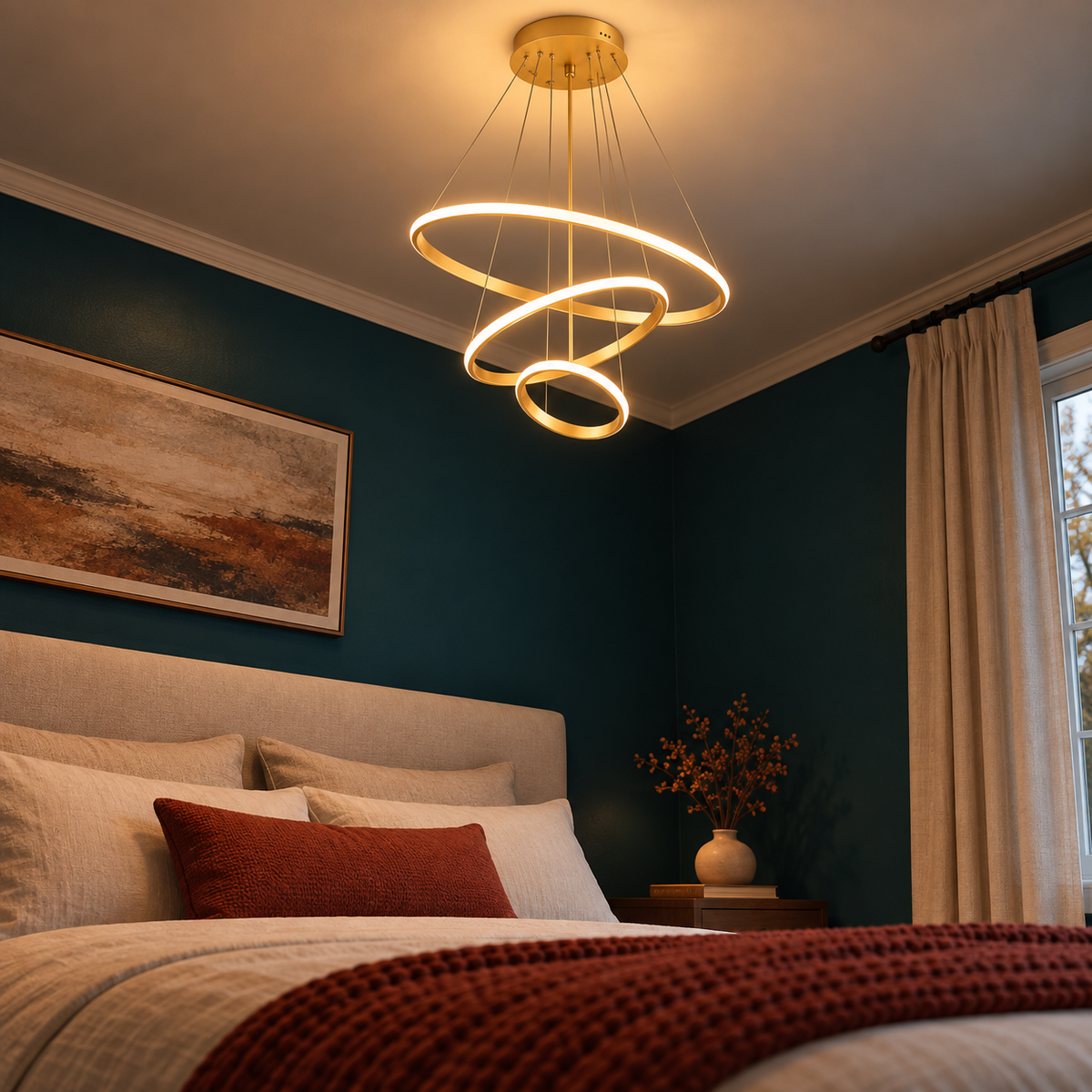 Suspension Luminaire LED 3 Anneaux Dorés
