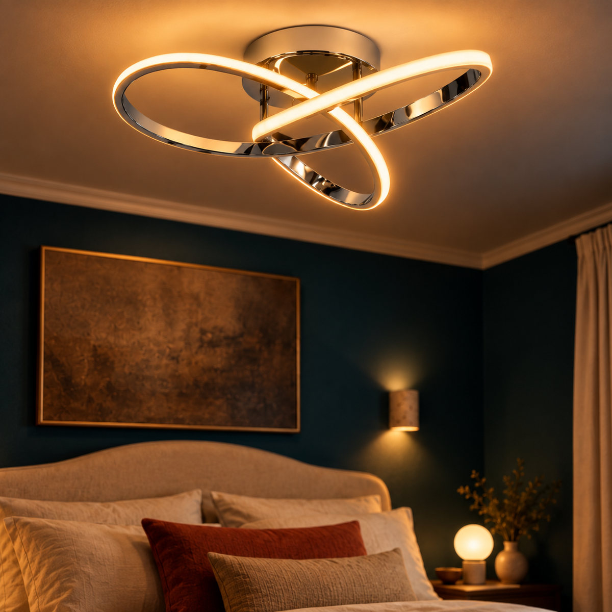 Plafonnier LED 2 Anneaux Entrelacés Chrome