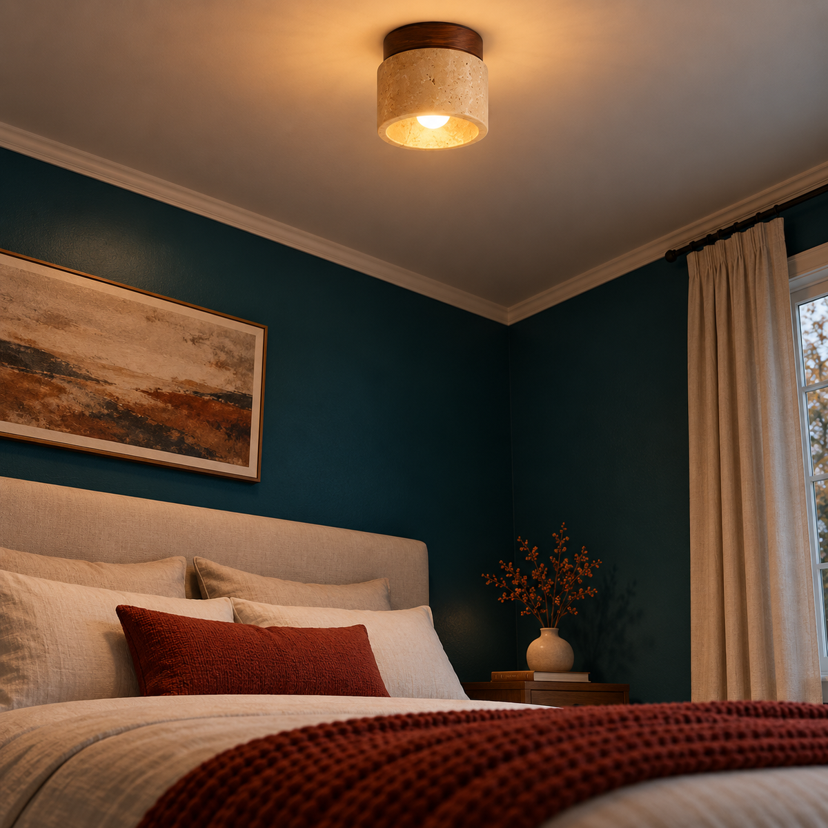 Plafonnier LED Bois et Style Travertin
