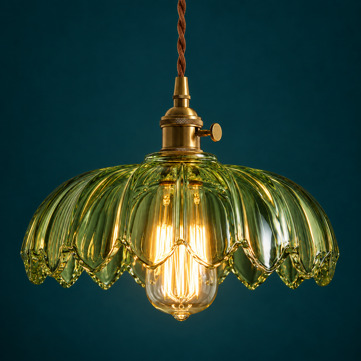 Suspension Luminaire Fleur en Verre Ciselé