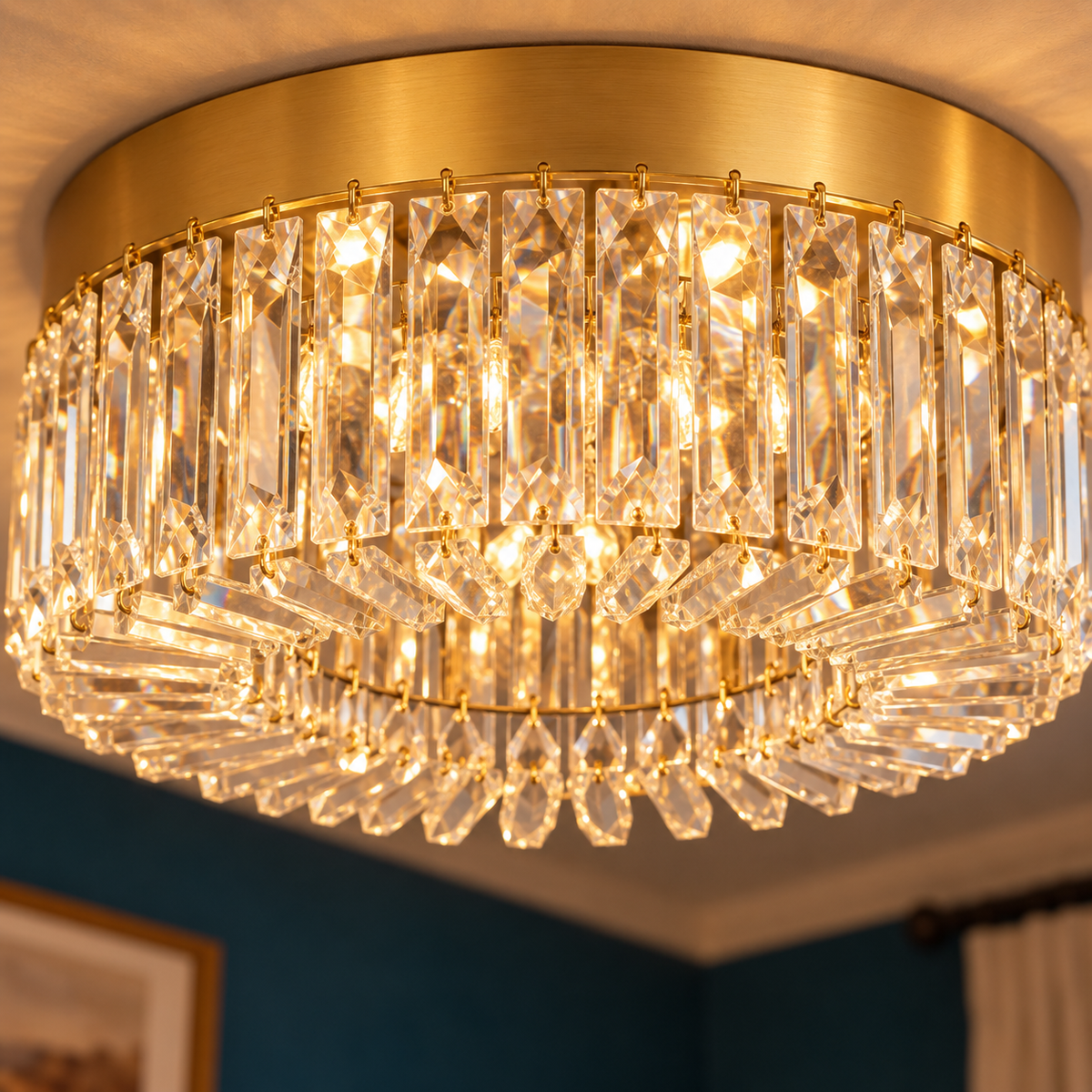 Plafonnier LED Style Cristal et Doré