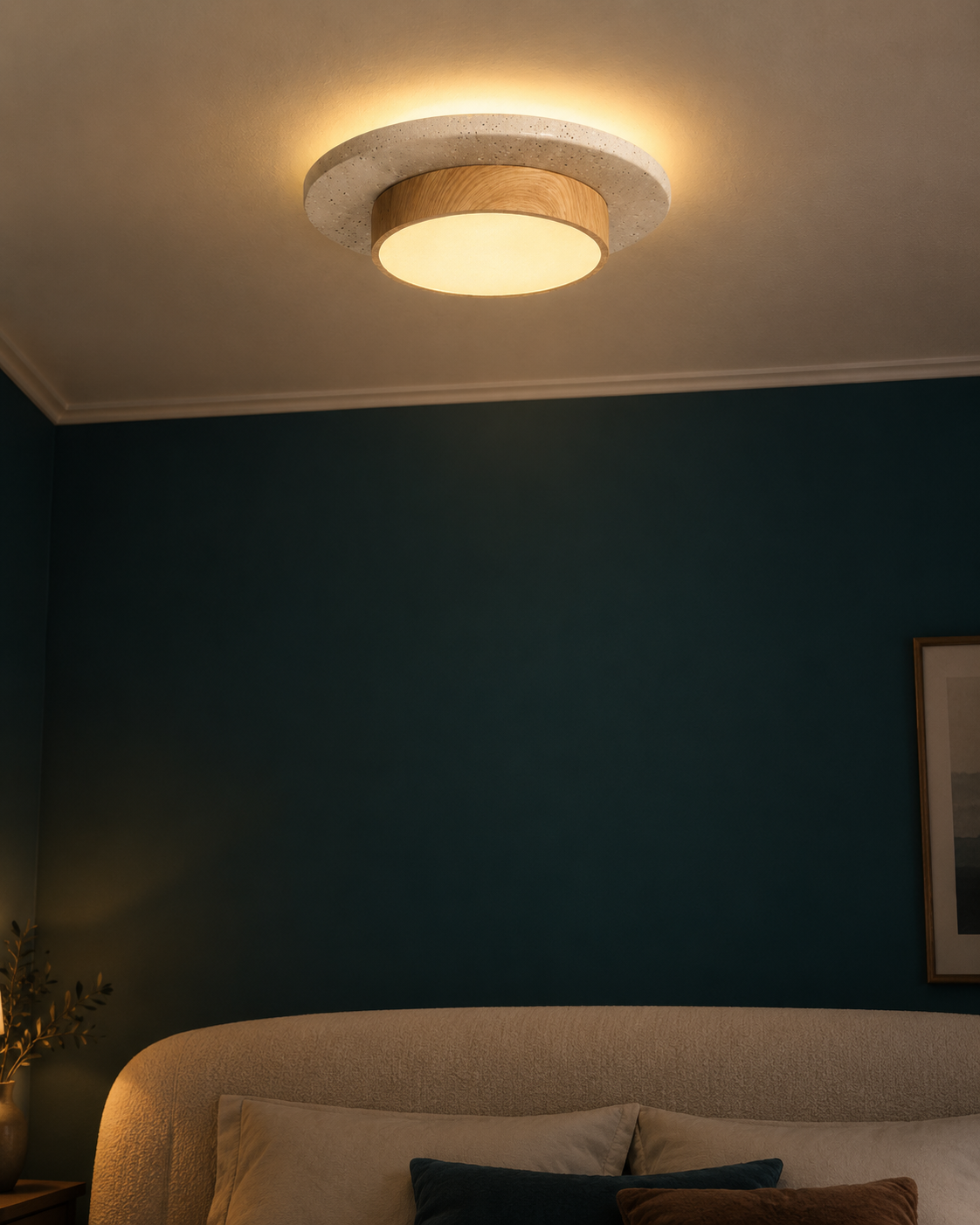 Plafonnier LED Style Travertin et Bois