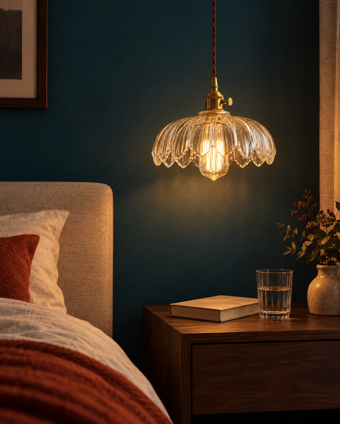 Suspension Luminaire Fleur en Verre Ciselé
