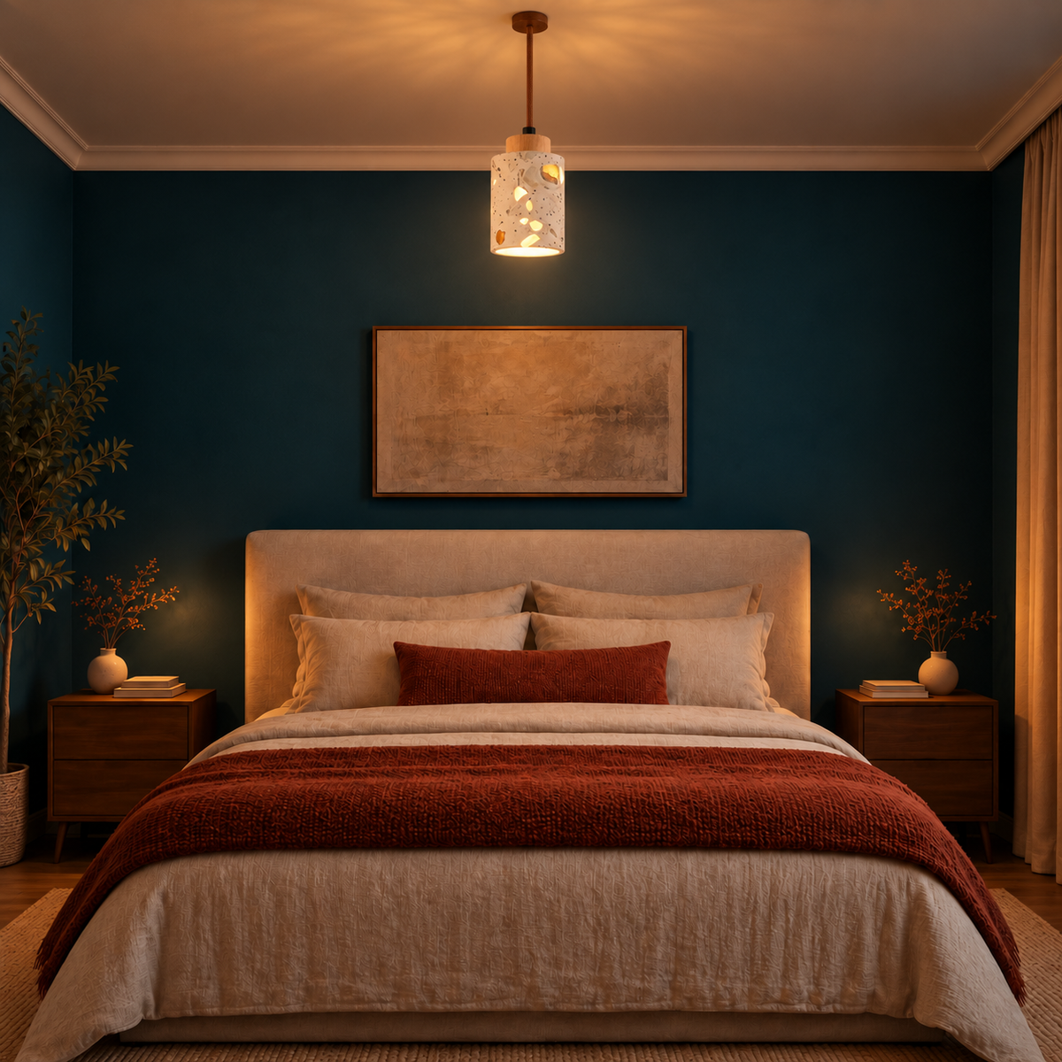 Suspension Luminaire Effet Terrazzo et Bois