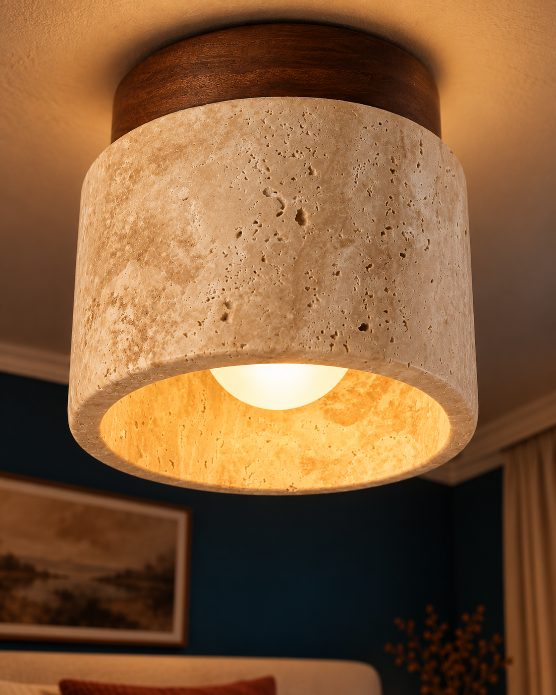 Plafonnier LED Bois et Style Travertin