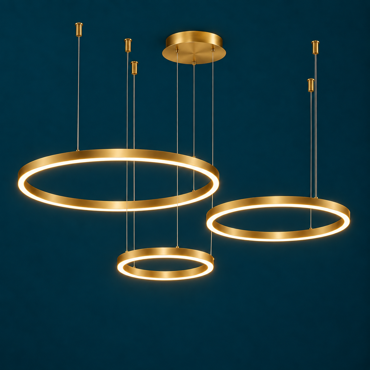 Lustre LED Suspension 3 Anneaux Dorés